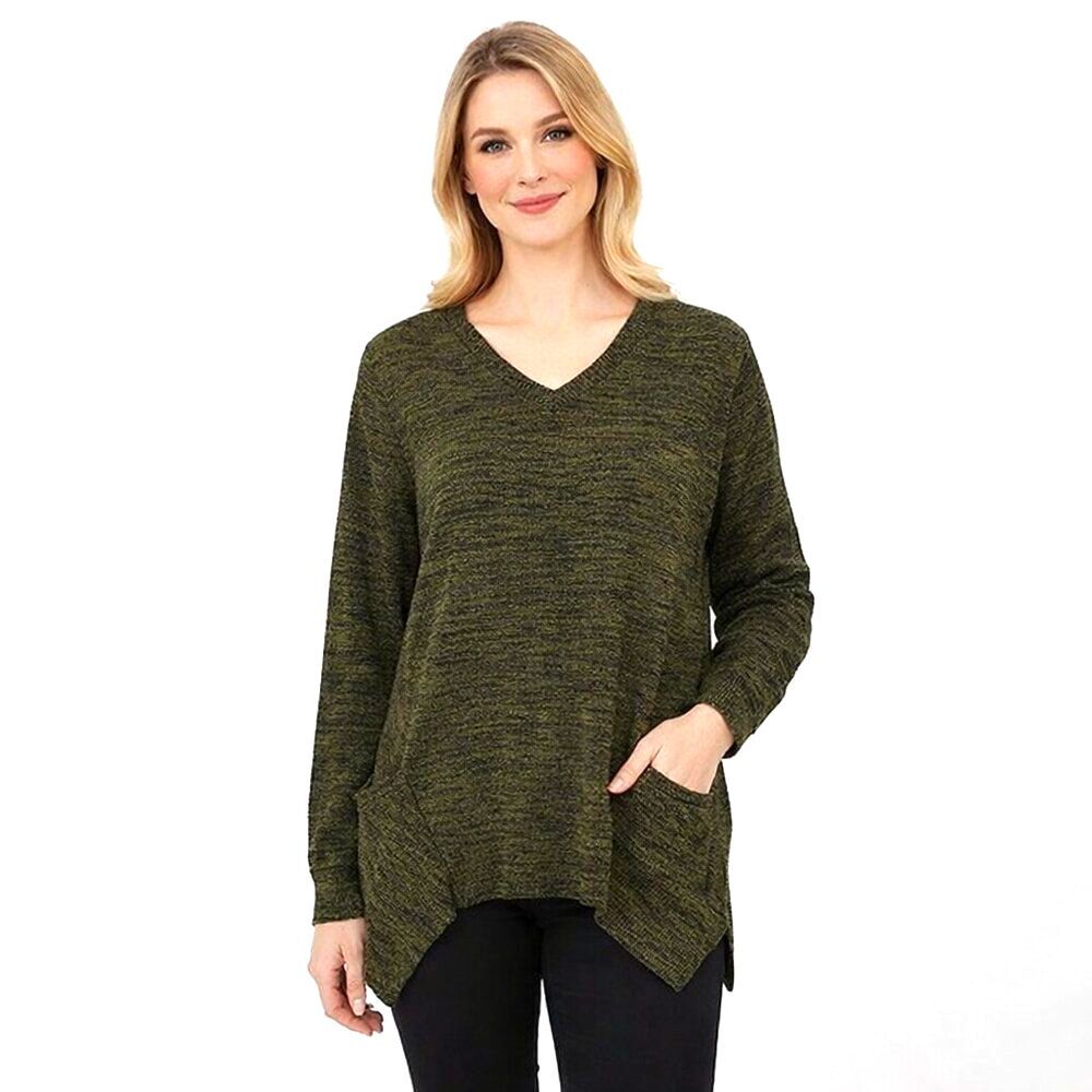 LOGO By Lori Goldstein Tunic Large Pockets Sweater Green Mélange LIKE NEW